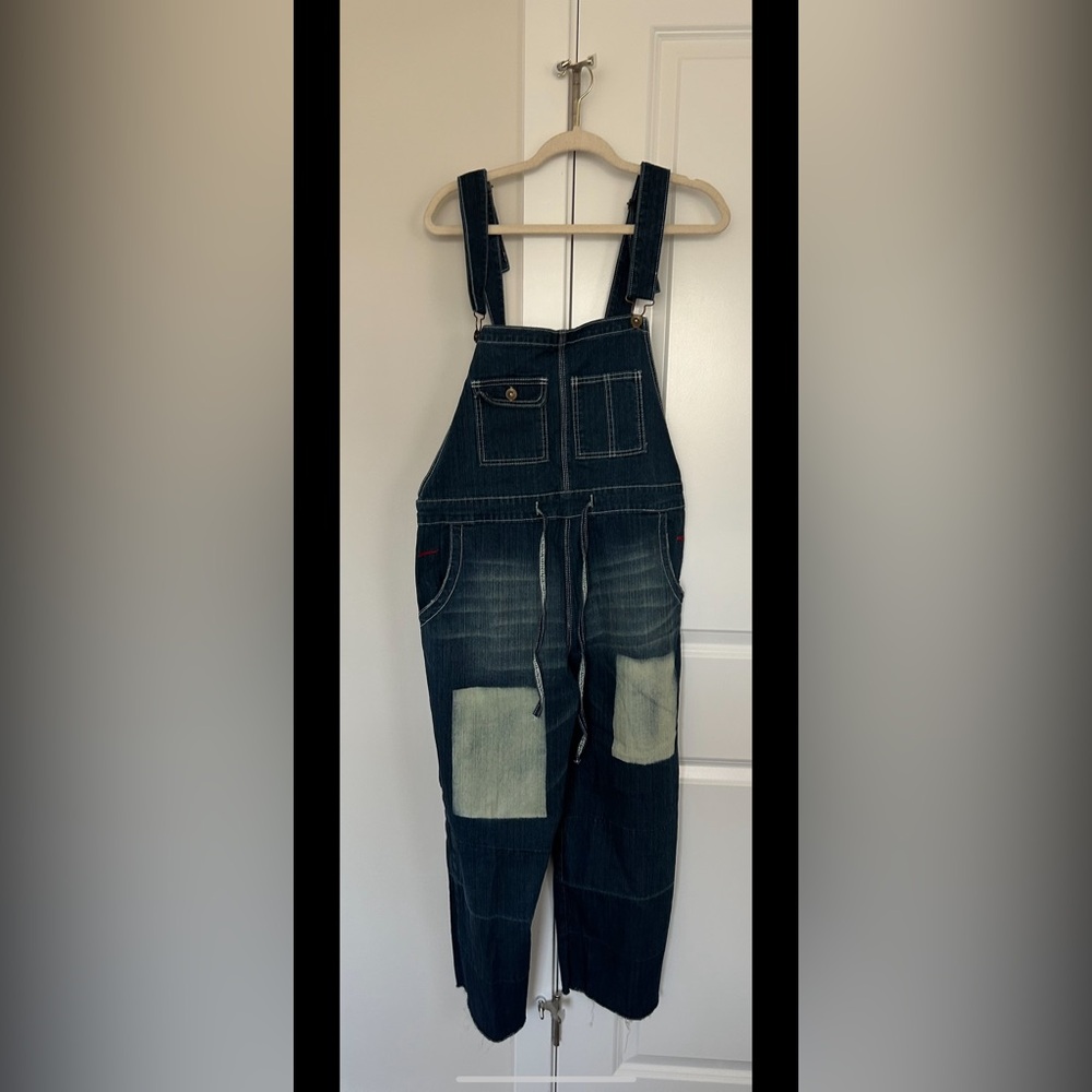 Monthorigin Distressed Hem Rustic Denim Overalls Size Large